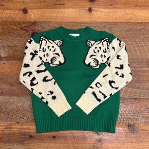 Green Sweater with Animal Print